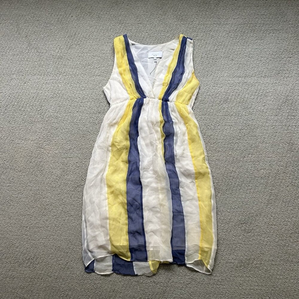 Adam Lippes Resort Womens Dress Yellow Striped V Neck 100% Silk Size 2